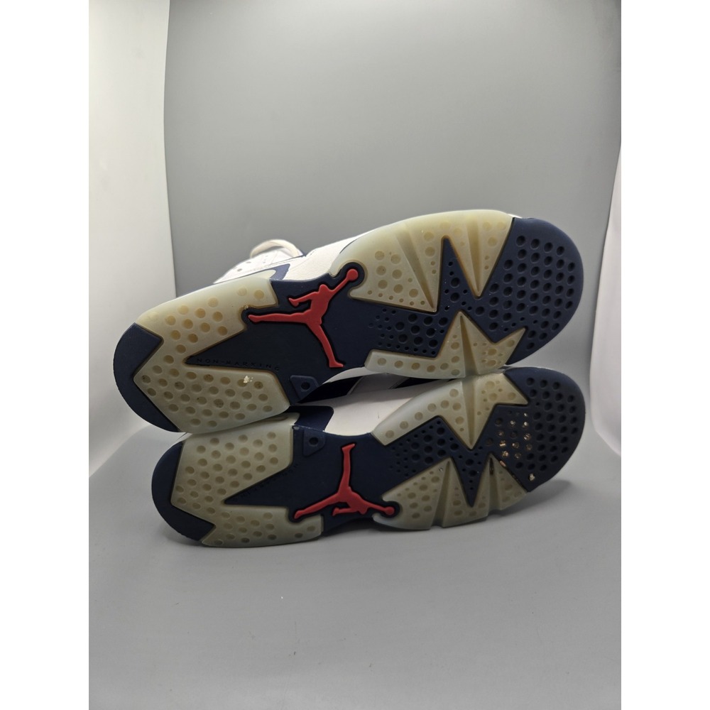 Size 7Y - Nike Air Jordan VI 6 Retro 2012 Olympic White Navy Blue, 384665-130 - Picture 4 of 9